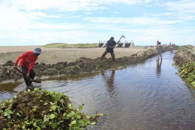 Muara Sungai Dangkal, Warga Aceh Barat Keruk Pasir Pantai Pakai Cangkul (107685)