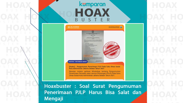 Hoaxbuster : Soal Surat Pengumuman Penerimaan PJLP Harus Bisa Salat dan Mengaji
 Foto: data.jakarta.go.id