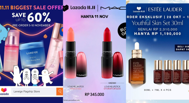 Promo Kecantikan di Pesta Diskon 11.11 Foto: Instagram @laneigeid, @maccosmeticsid, @esteelauderid