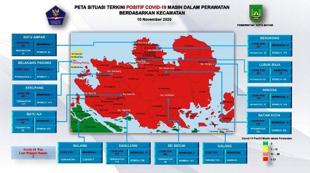 Peta situasi terkini persebaran Corona di Kota Batam, Rabu (11/11/2020).