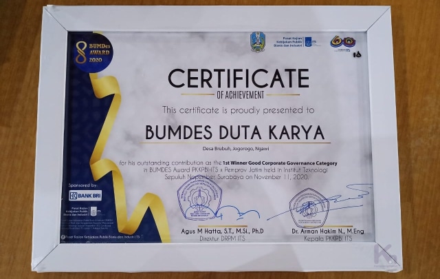 Desa Brubuh Juara I Good Corporate Governance BUMDes Award PKKBI-ITS Tahun 2020