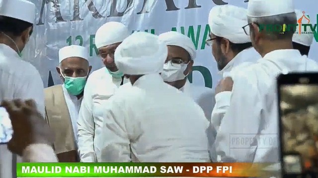 Habib Rizieq tiba di acara Mualid Nabi di Markas FPI di Petamburan, Jakarta, Foto: Dok. Youtube Front TV