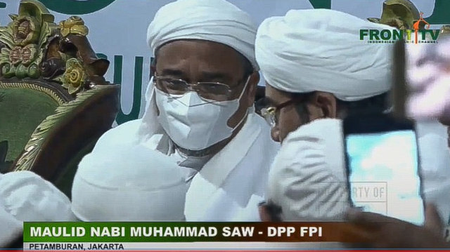 Habib Rizieq tiba di acara Mualid Nabi di Markas FPI di Petamburan, Jakarta, Foto: Dok. Youtube Front TV