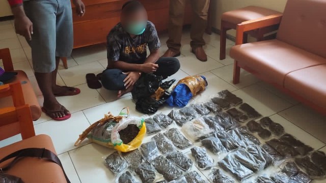 FAS, pemuda 25 tahun yang ditangkap dengan kepemilikan ganja 3,9 kilogram. (Dok Polda Papua)