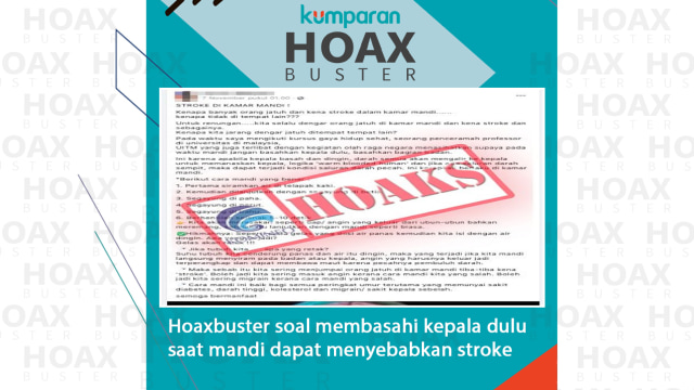 Hoaxbuster soal membasahi kepala dulu saat mandi dapat menyebabkan stroke.
 Foto: Kominfo