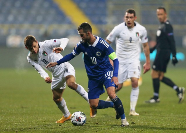 Pertandingan UEFA Nations League antara Bosnia vs Italia di Stadion Grbavica, Sarajevo, Bosnia. Foto: Dado Ruvic/Reuters