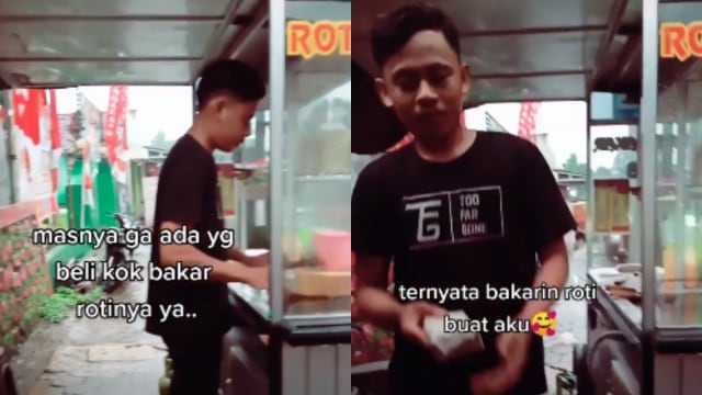 Viral video dua orang pedagang yang saling bertukar dagangan makanannya. Foto: Tiktok: JSXofficial