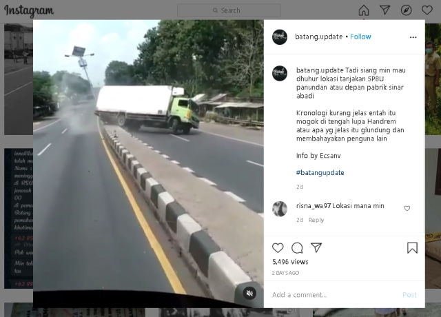 Kecelakaan truk mundur di Batang, Jawa Tengah. dok.instagram/batang.update/