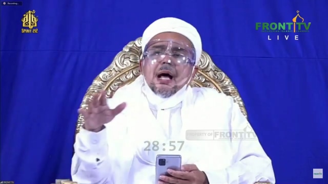 Habib Rizieq Syihab hadir secara virtual di Dialog Nasional Reuni 212, Rabu (2/12). Foto: Front TV