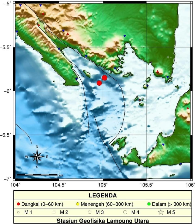 Peta gempa bumi oleh BMKG Lampung yang terjadi di Kabupaten Pesawaran, Rabu (2/12) | Foto: BMKG Lampung