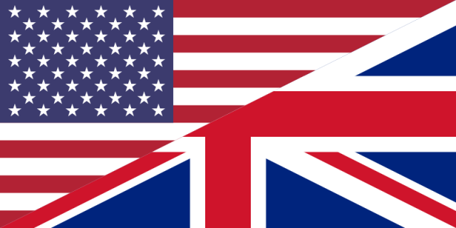 Bendera Amerika Serikat dan Inggris. Sumber gambar: Wikimedia Commons.