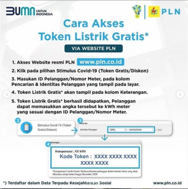 Cara mendapatkan token listrik gratis PLN bulan Desember 2020 Foto: Instagram PLN
