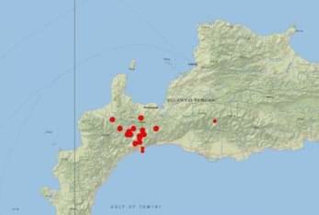 Rentetan gempa di Palasa, Parigi Mountong, Sulteng mengarah kepada aktivitas swarm. Foto: BMKG