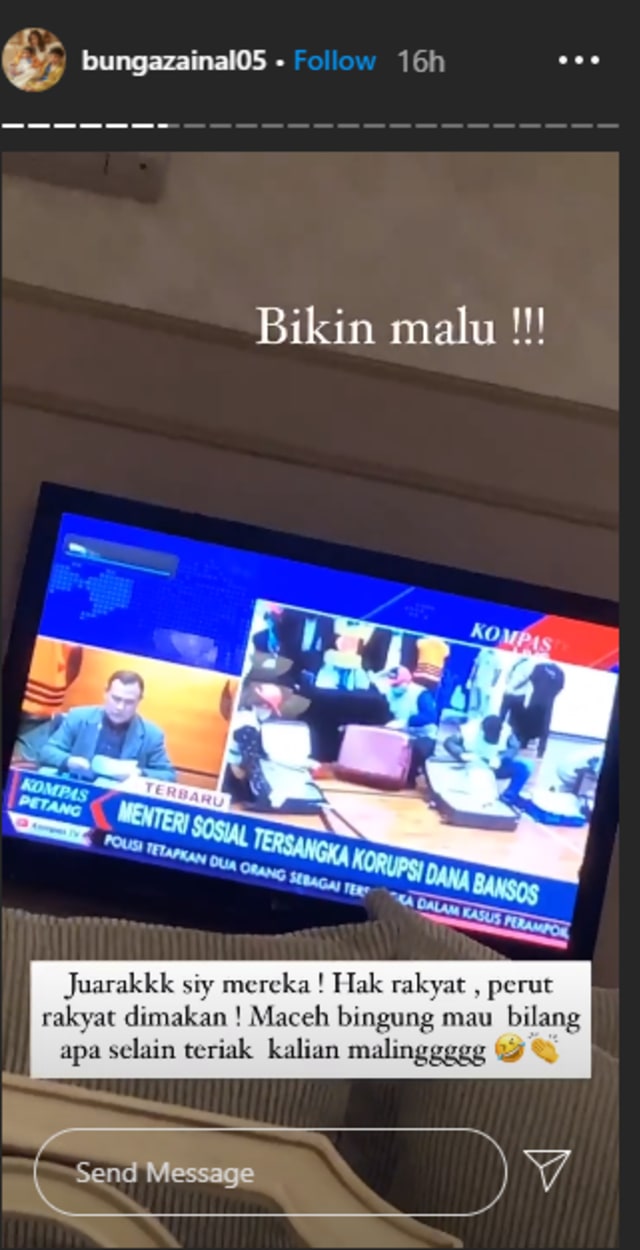Bunga Zainal soal Mensos Juliari Tersangka Korupsi Dana Bansos: Kalian Maling (6752)