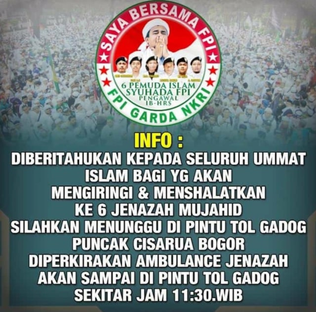 Beredar Ajakan Iringi Pemakaman 6 Pengawal Rizieq di Gadog, Polisi Antisipasi (239128)