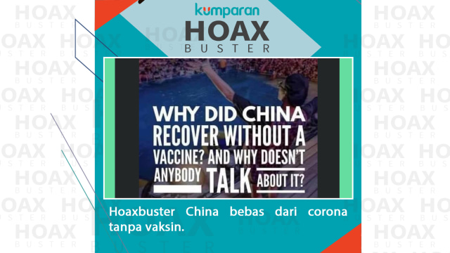 Hoaxbuster: China bebas dari corona tanpa vaksin
 Foto: Facebook