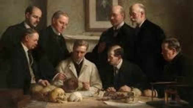 Foto: Ilustrasi para ilmuwan tengah meneliti fosil yang diemukan Charles Dawson. Dok: Wikimedia Commons.