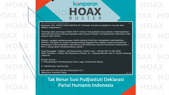 Tak benar Susi Pudjiastuti deklarasi Partai Humanis Indonesia. Foto: Dok. Istimewa