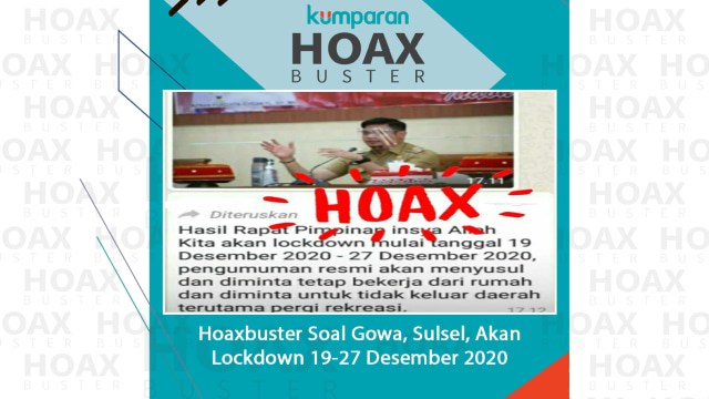 Hoaxbuster Soal Gowa, Sulsel, Akan Lockdown 19-27 Desember 2020. Foto: Humas Kabupaten Gowa