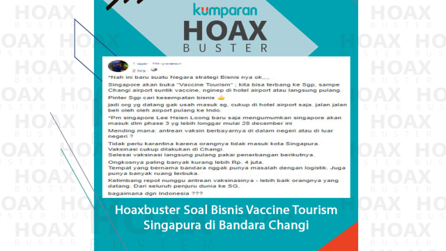 Hoaxbuster Soal Bisnis Vaccine Tourism Singapura di Bandara Changi. Foto: Facebook