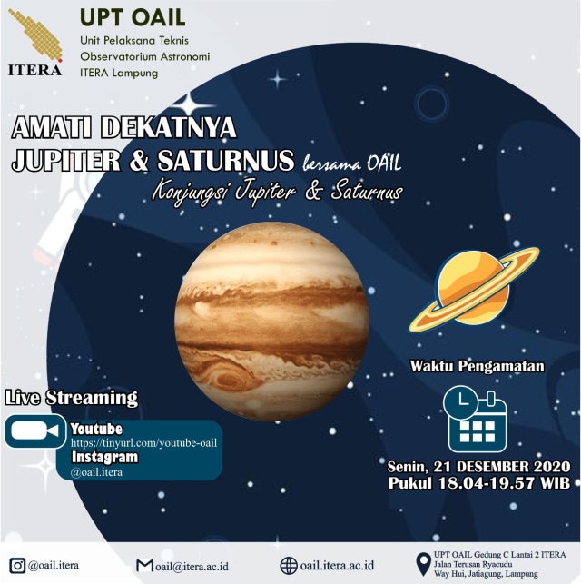 UPT OAIL Itera akan melakukan pengamatan fenomena konjungsi Jupiter-Saturnus, Senin (21/12) | Foto : Humas Itera