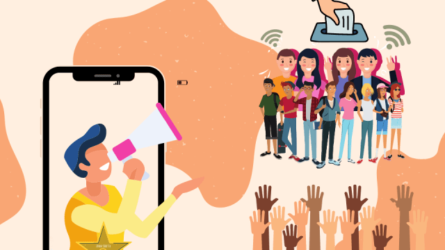 Ilustrasi ketika influencer mengumpulkan massa untuk melakukan kampanye secara online.