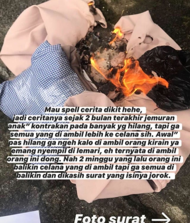 Viral pencuri celana dalam di Malang, Jawa Timur, kembalikan barang curian dan tulis surat ke korban. (Foto: Twitter/@sweeetaesthetic)