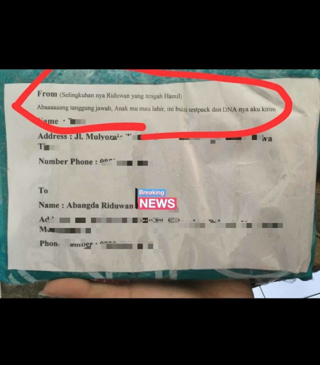 Viral seorang perempuan kirim paket berisi hasil tes pack kehamilan dan tes DNA. (Foto: Twitter/@txtdarionlineshop) 
