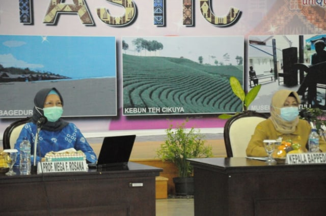 Prof. Mega Fatimah Rosana saat menyampaikan paparan dalam FGD Rencana Pengelolaan Geopark Bayah Dome. Dok: Humas Protokol Lebak.