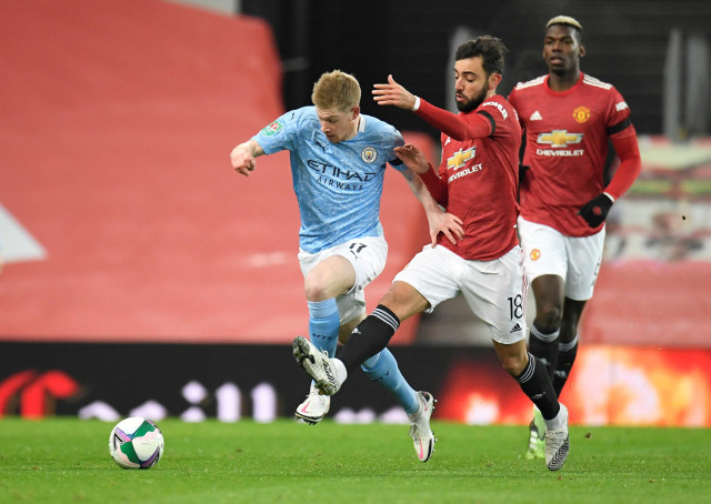 Pertandingan antara Manchester United vs Manchester City di Old Trafford, Manchester, Inggris. Foto: Peter Powell/Reuters