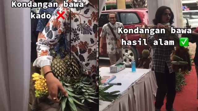 Membawa hasil bumi ke kondangan. (Foto: @terhasuttiktok/TikTok)