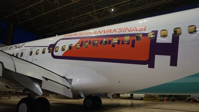 Pesawat Garuda Indonesia memakai livery divaksin.
 Foto: Dok. Garuda Indonesia