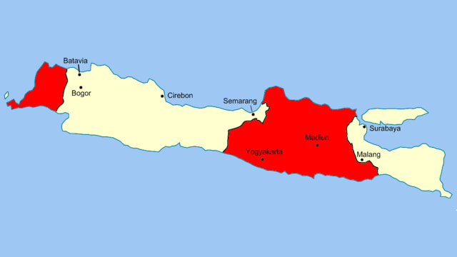 Wilayah Indonesia di Pulau Jawa (warna merah) pasca perjanjan Renville. Sumber gambar Wikipedia