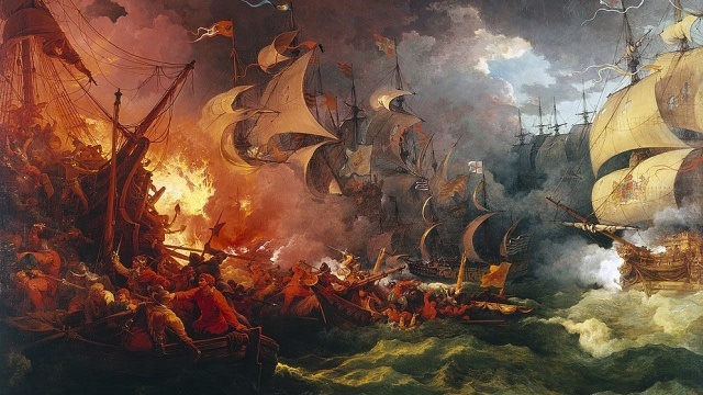 Ilustrasi pertempuran Spanyol dan Inggris. Dok: Wikimedia Commons