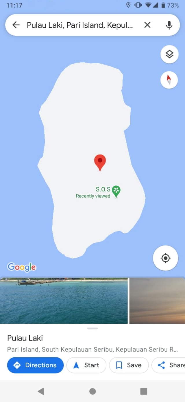 Titik lokasi SOS di Pulau Laki muncul di aplikasi Google Map. Foto: Screenshot Google Map