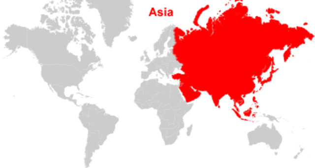 Gambaran luas benua Asia dalam peta dunia. Sumber: Geology.com