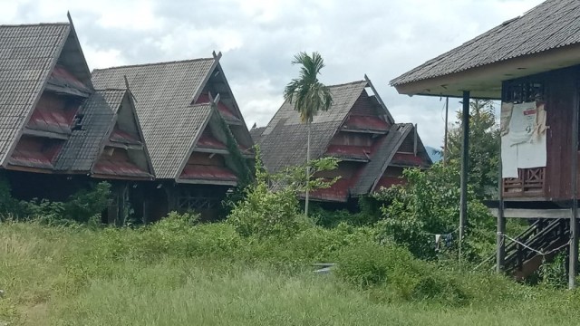 Tampak bangunan di lokasi Festival Danau Poso yang terletak di kota Tentena, Kabupaten Poso, Sulawesi Tengah, terlihat ditumbuhi rerumputan dan tidak terawat. Foto: Deddy/PaluPoso