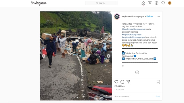 Tangkapan layar video kecelakaan di Tawangmangu yang diunggah akun @explorekabkaranganyar