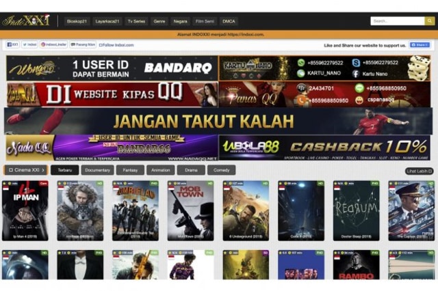 IndoXXI, salah satu website streaming Illegal