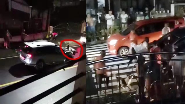 Kolase potongan gambar dari video viral seorang istri diseret mobil suami yang terjadi di Kota Tomohon, Sulawesi Utara