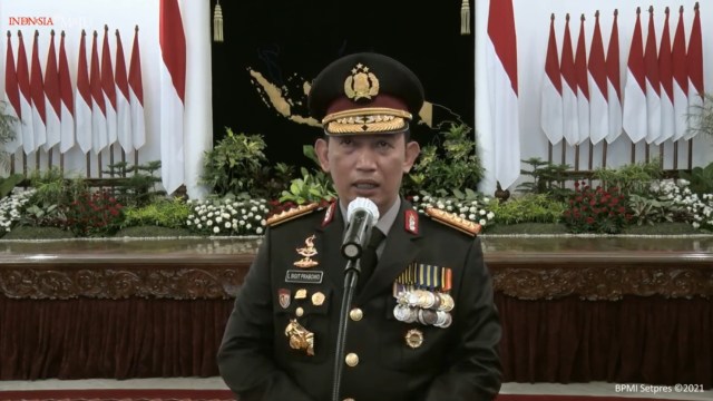 Jenderal Pol Listyo Sigit Prabowo memberikan keterangan usai dilantik sebagai Kapolri di Istana Negara, Jakarta, Rabu (27/1).  Foto: Youtube/Sektretariat Presiden