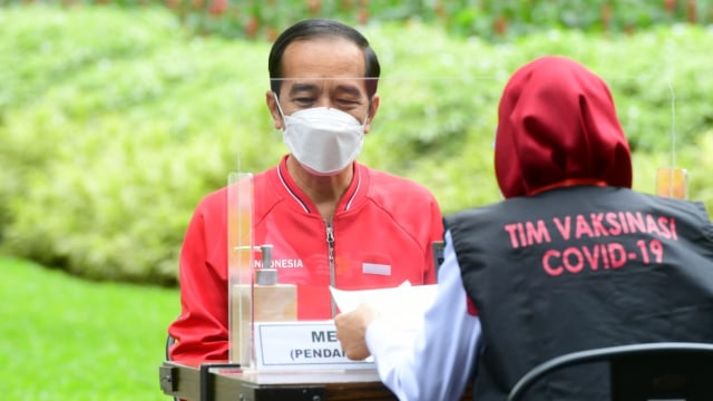 Presiden Joko Widodo sebelum disuntik vaksin corona Sinovac dosis ke-2 di Istana Negara, Jakarta, Rabu (27/1). Foto: Biro Pers Sekretariat Presiden