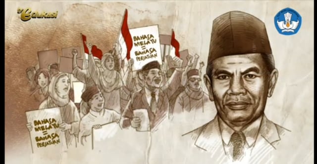 Karikatur Sejarah Moh. Yamin. Sumber: Televisi Edukasi 