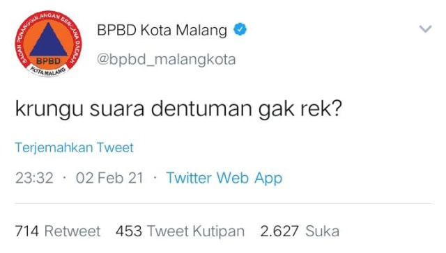 Postingan twitter BPBD Kota Malang.