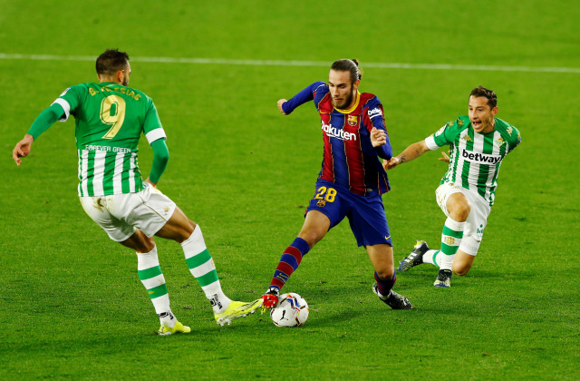 Pertandingan antara Real Betis vs FC Barcelona di Estadio Benito Villamarin, Seville, Spanyol. Foto: Marcelo Del Pozo/Reuters