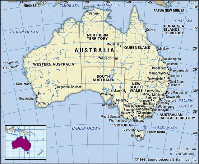 Benua Australia dalam Peta Dunia. Foto: dok Britannica