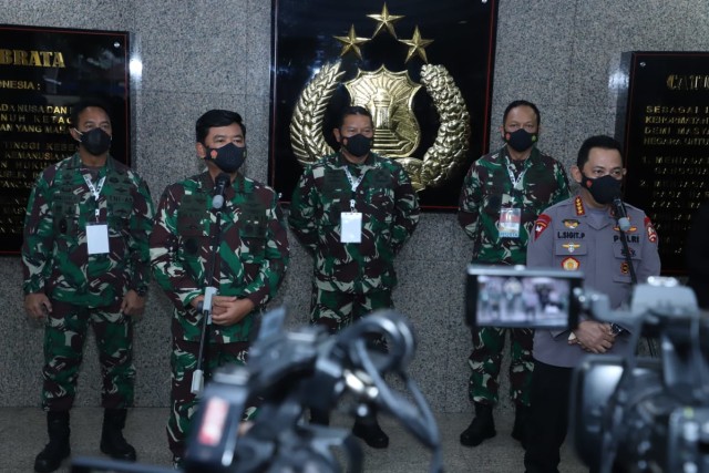 Rapim TNI-Polri tahun 2021 di Lobby Mabes Polri Jl.Trunojoyo No.3 Kebayoran Baru Jakarta Selatan, Senin (15/2/2021). Foto: Dok. Puspen TNI