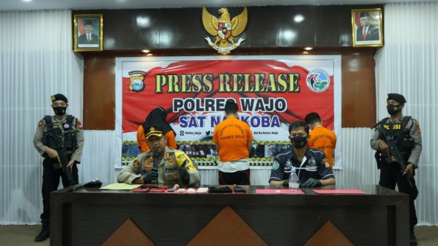 Polres Wajo menggelar press release pengungkapan kasus peredaran narkoba. Foto: Dok. Polres Wajo