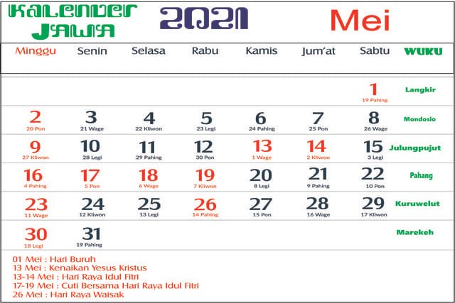 Ilustrasi Kalender Jawa Mei 2021, sumber: 99co