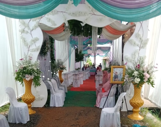 Tempat resepsi pernikahan yang dibubarkan Polsek Baradatu, Kabupaten Waykanan, Lampung. Jumat (19/2) | Foto : Humas Polres Waykanan